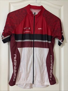 Garneau Red White Cycling Jersey with Floral Shoulder Detail